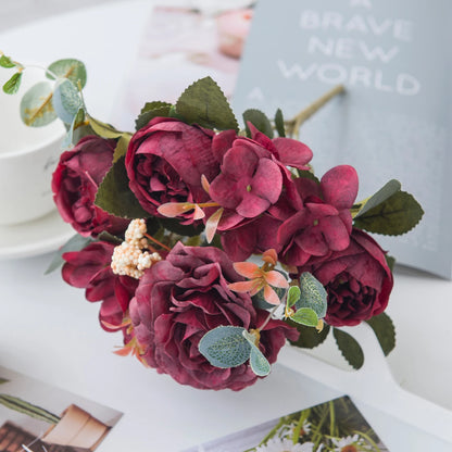 10PCS Artificial Peony Flowers Silk Hydrangea Rose Living Room Home Vase Garden Yard Wedding Bridal Bouquet Diy Party Decoration