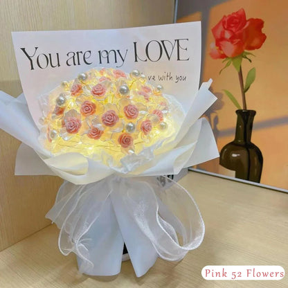 Pearl DIY Rose Bouquet Material Kit Romantic Valentines Day Gift With Light Ribbon Artificial Flower Handmade Set