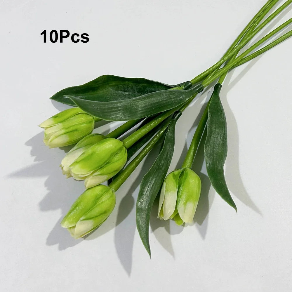 10Pcs Artificial Flowers Tulips Real Touch Latex Plastic Soft Faux Bouquets for Party, Wedding, Home, Room, Garden Decor