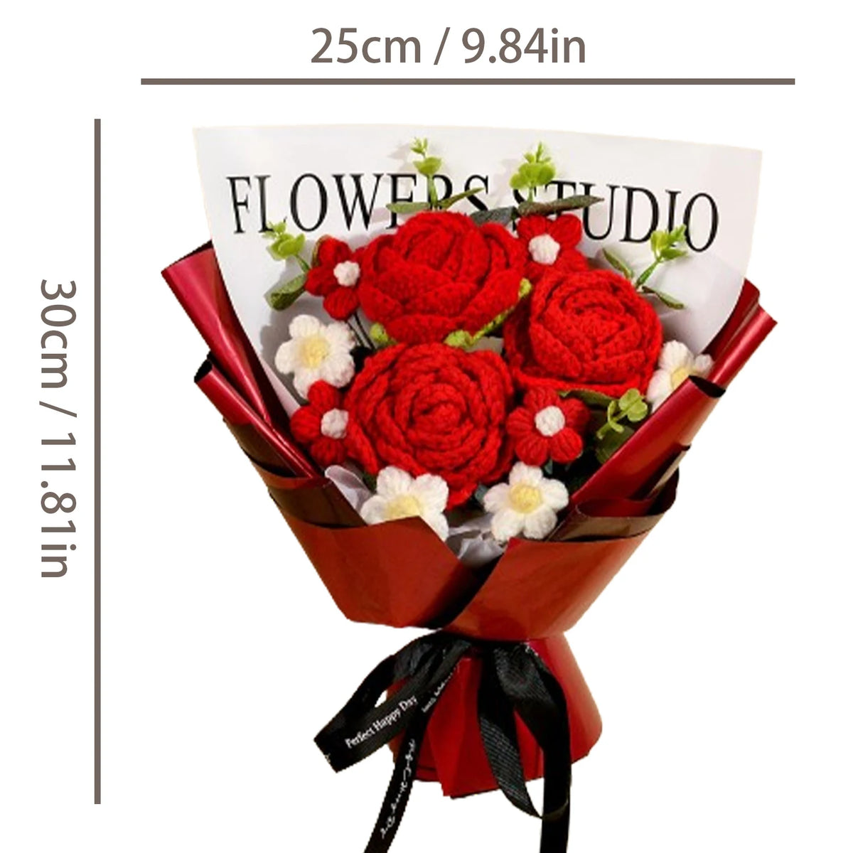 Handmade Crochet Red Rose Flowers Bouquet, Crochet Flower Bouquets for Mother's Day, Valentine's Day, Anniversary, Birthday