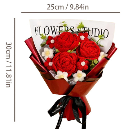Handmade Crochet Red Rose Flowers Bouquet, Crochet Flower Bouquets for Mother's Day, Valentine's Day, Anniversary, Birthday
