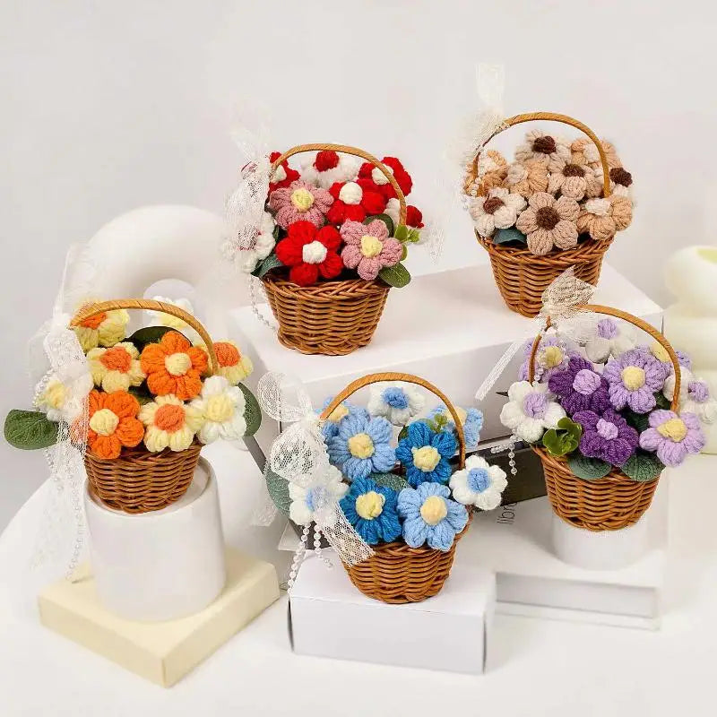 1PC Handmade Crochet Flower Bouquets Knitted Flowers for Christmas Wedding Housewarming Living Room Display