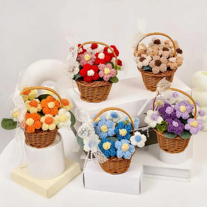1PC Handmade Crochet Flower Bouquets Knitted Flowers for Christmas Wedding Housewarming Living Room Display