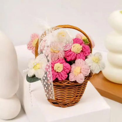 1PC Handmade Crochet Flower Bouquets Knitted Flowers for Christmas Wedding Housewarming Living Room Display