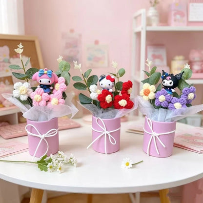 Genuine Sanrio Characters With Artificial Flower Creative Hugging Bucket Bouquet Christmas Valentine Birthday Gifts For Girls