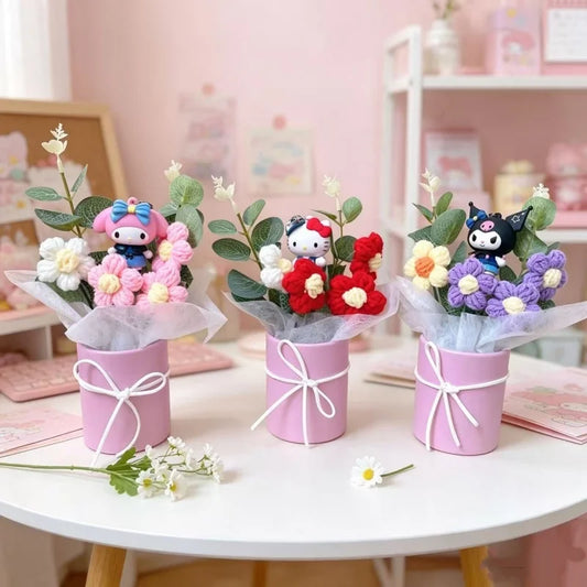Genuine Sanrio Characters With Artificial Flower Creative Hugging Bucket Bouquet Christmas Valentine Birthday Gifts For Girls