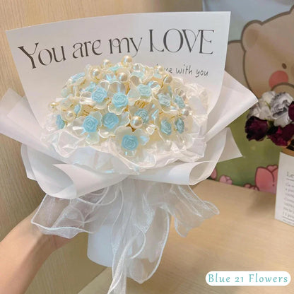 Pearl DIY Rose Bouquet Material Kit Romantic Valentines Day Gift With Light Ribbon Artificial Flower Handmade Set