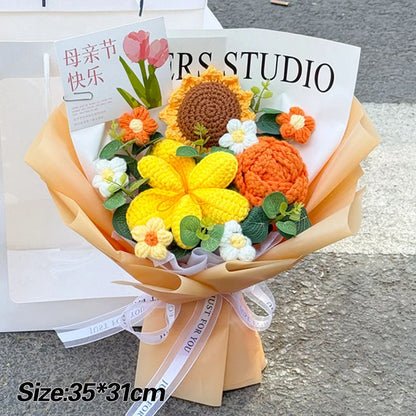Crochet Flower Bouquet Teachers Day Gift Handmade Knitted Flower Bouquet Finished Handwoven Flower Wedding Flower Christmas Gift