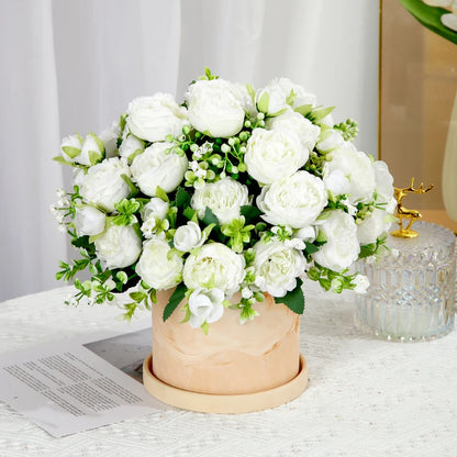 Artificial Roses Bundles of Silk Flowers Handmade Plastic Artificial Flowers Home Flower Arrangement Peony Wedding Decoration