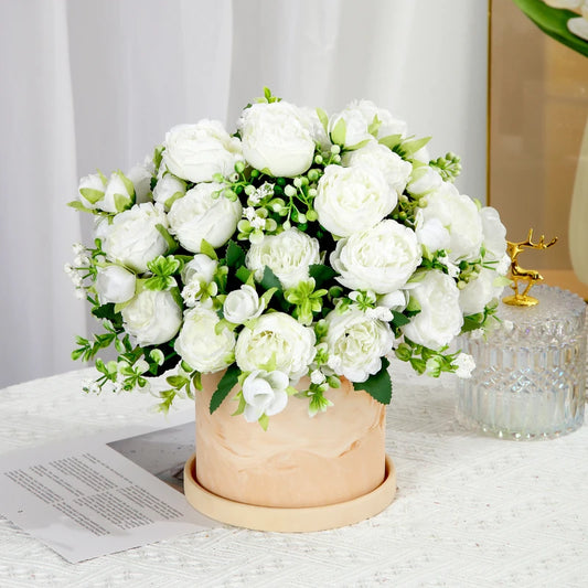 Artificial Roses Bundles of Silk Flowers Handmade Plastic Artificial Flowers Home Flower Arrangement Peony Wedding Decoration