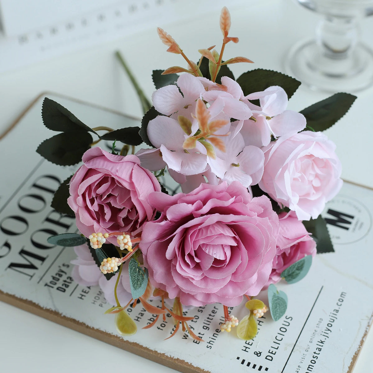 10PCS Artificial Peony Flowers Silk Hydrangea Rose Living Room Home Vase Garden Yard Wedding Bridal Bouquet Diy Party Decoration