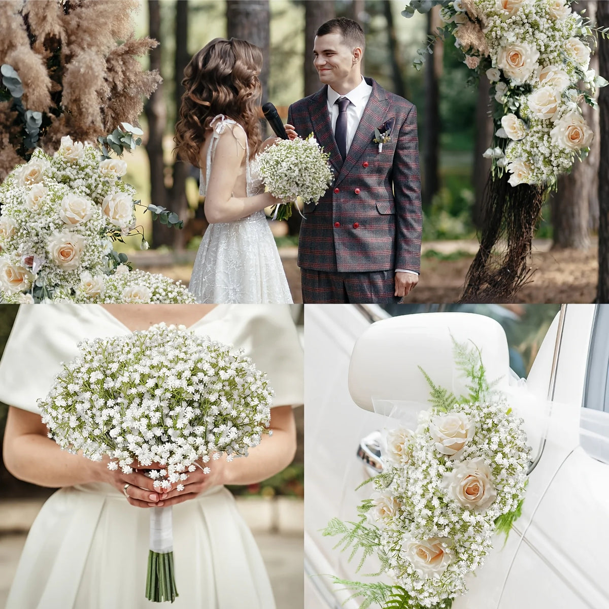 20pcs Realistic White Gypsophila Artificial Flowers - Elegant Faux Breath for Wedding Bouquets, DIY Home & Office Decor