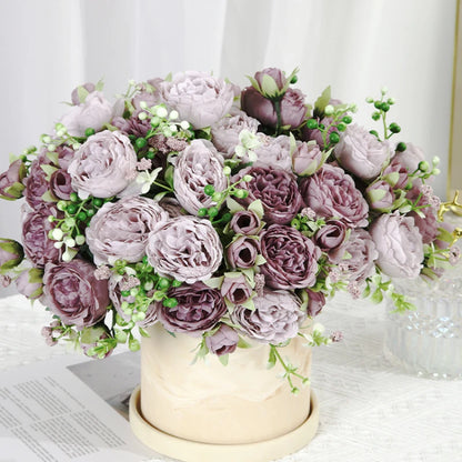 Artificial Roses Bundles of Silk Flowers Handmade Plastic Artificial Flowers Home Flower Arrangement Peony Wedding Decoration