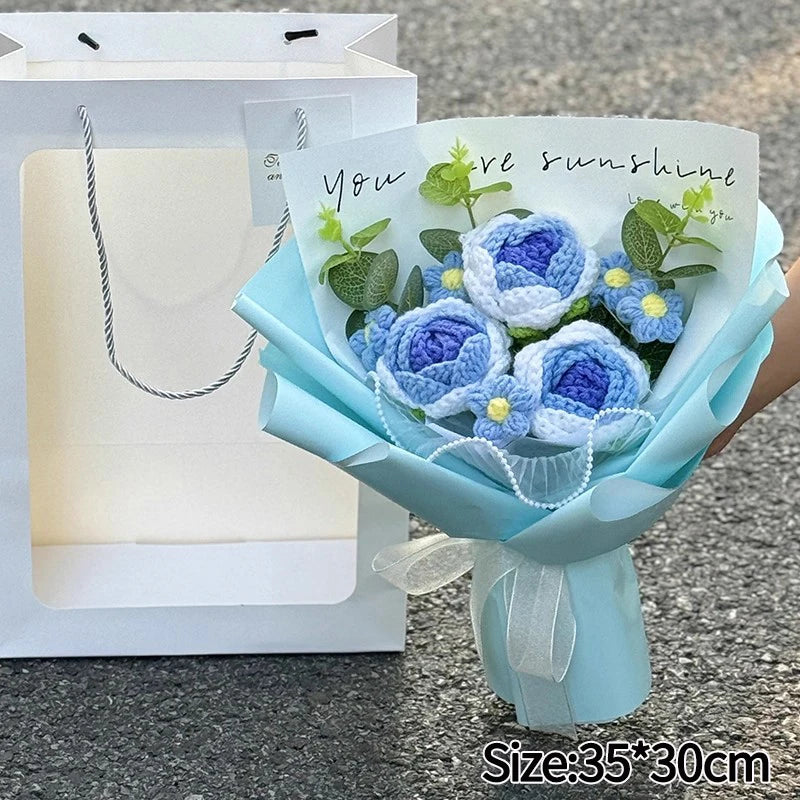 Crochet Flower Bouquet Teachers Day Gift Handmade Knitted Flower Bouquet Finished Handwoven Flower Wedding Flower Christmas Gift
