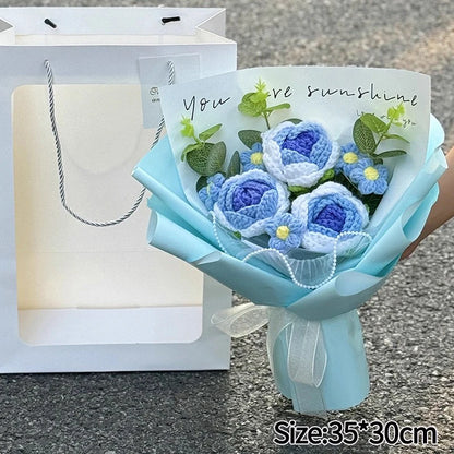 Crochet Flower Bouquet Teachers Day Gift Handmade Knitted Flower Bouquet Finished Handwoven Flower Wedding Flower Christmas Gift