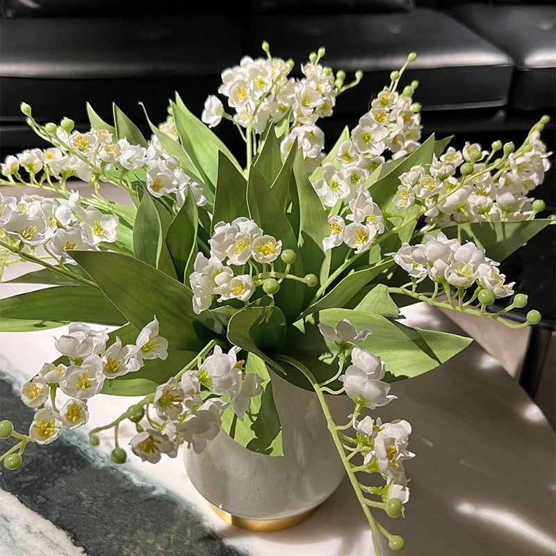 5pcs Lily of The Valley Artificial Flowers Silk Fake Flower for Bridal Wedding Bouquet Home Garden Party Living Room Decoration