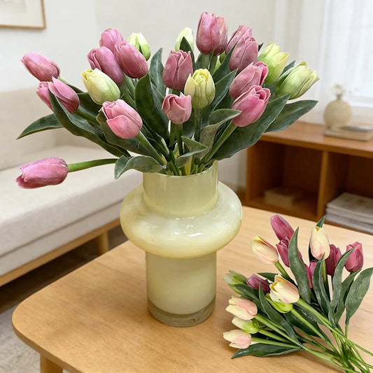 10Pcs Artificial Flowers Tulips Real Touch Latex Plastic Soft Faux Bouquets for Party, Wedding, Home, Room, Garden Decor