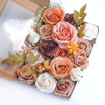 Yannew Terracotta Artificial Flowers Combo Box for DIY Wedding Bridal Bouquets Champagne Flower with Stem Arrangement Cake Decor