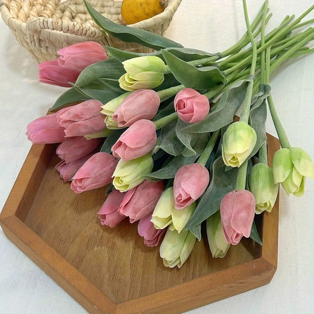 10Pcs Artificial Flowers Tulips Real Touch Latex Plastic Soft Faux Bouquets for Party, Wedding, Home, Room, Garden Decor