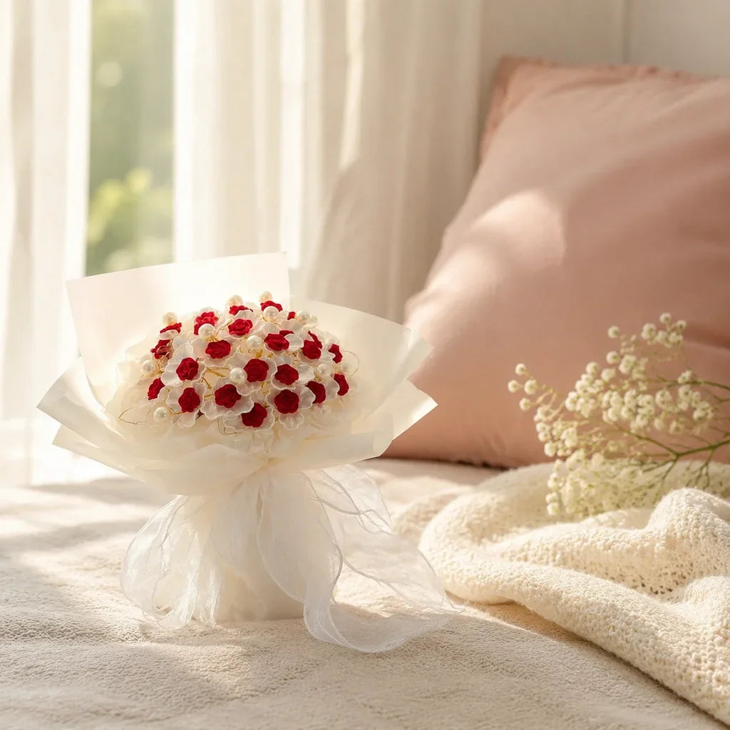 Pearl DIY Rose Bouquet Material Kit Romantic Valentines Day Gift With Light Ribbon Artificial Flower Handmade Set