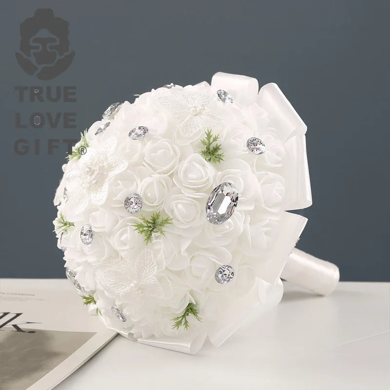 1 Pcs Wedding Hand Bouquets Romantic Bride Holding Flowers Artificial Diamond Roses Bouquets Wedding Supplies