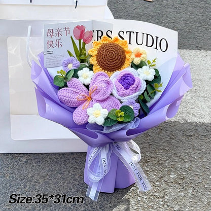 Crochet Flower Bouquet Teachers Day Gift Handmade Knitted Flower Bouquet Finished Handwoven Flower Wedding Flower Christmas Gift