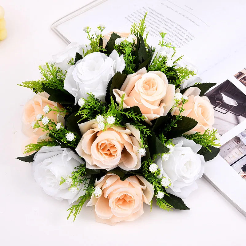Cheap Artificial Flower Ball Plastic Green Mesh Base Silk Table Centerpieces For Wedding Decor Party Road Lead Flower Bouquets