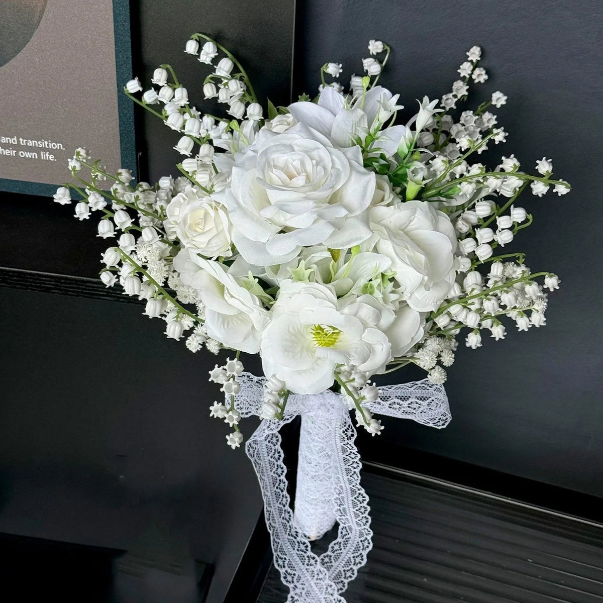 Korean Style Artificial Bridal Hand Bouquet, Tulip Mixed Flower with Ribbon for Wedding Photoshoot, Registry & Party Decor Props