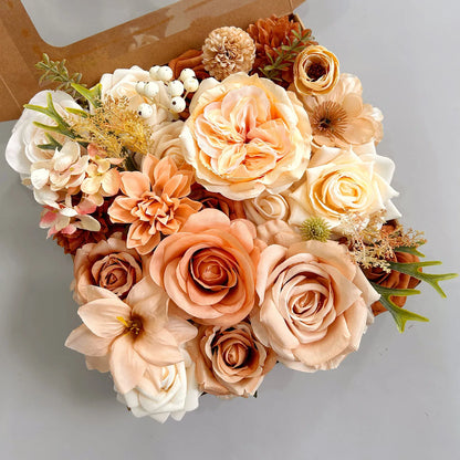 Yannew Terracotta Artificial Flowers Combo Box for DIY Wedding Bridal Bouquets Champagne Flower with Stem Arrangement Cake Decor