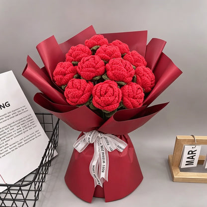 Artificial Flowers Handmade Crochet Yarn Rose  Mother's Day Wedding Bridal Bouquets Home Festival Graduation Gifts Diy Gift Box