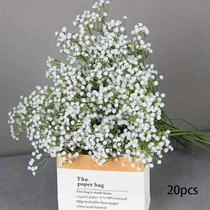 20pcs Realistic White Gypsophila Artificial Flowers - Elegant Faux Breath for Wedding Bouquets, DIY Home & Office Decor