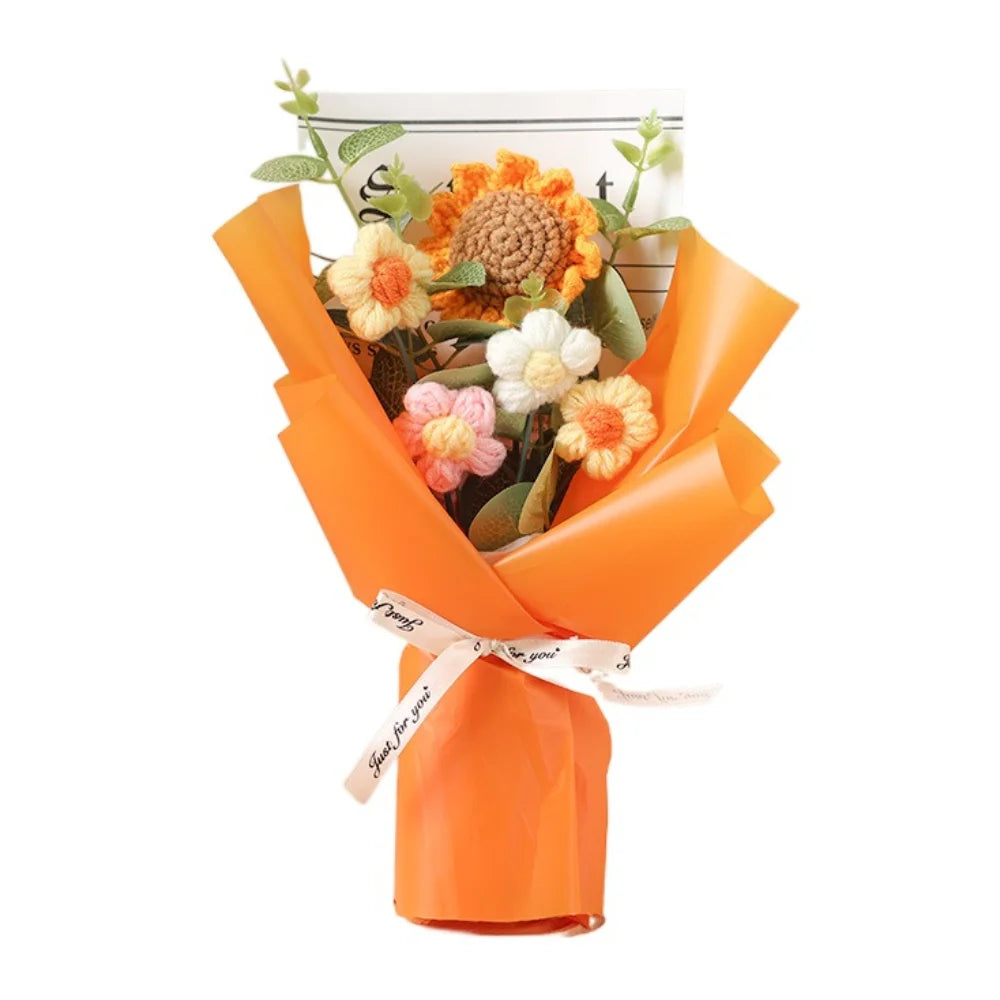Artificial Flower Crochet Bouquet Handmade Anniversary Sunflower Daisy Bouquet Eternal Flower Mothers Day Birthday Gift