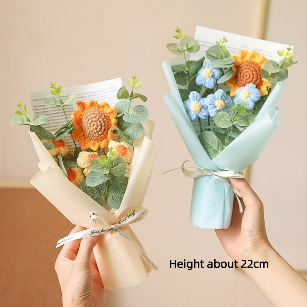 Artificial Flower Crochet Bouquet Handmade Anniversary Sunflower Daisy Bouquet Eternal Flower Mothers Day Birthday Gift
