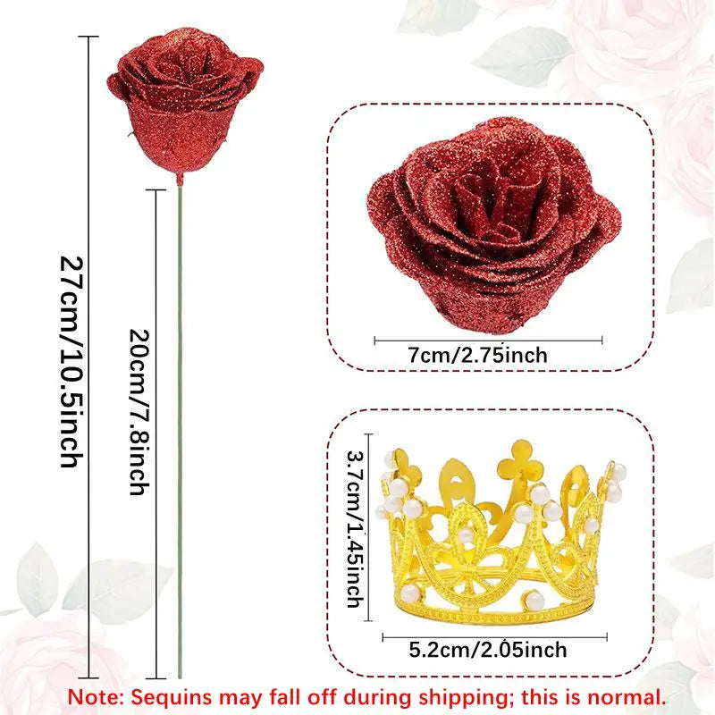 10Pcs/set Red Glitter Roses Bouquet DIY Gift Set Artificial Flower for Valentines Mother's Day Gift Home Wedding Decoration