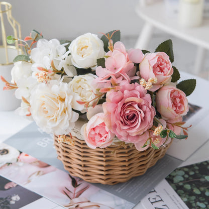 10PCS Artificial Peony Flowers Silk Hydrangea Rose Living Room Home Vase Garden Yard Wedding Bridal Bouquet Diy Party Decoration