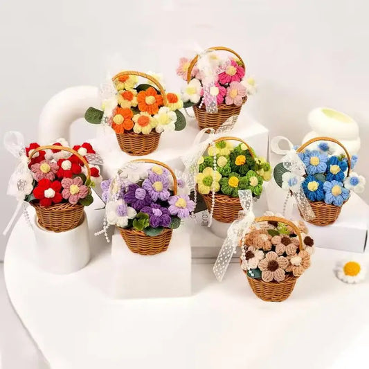 1PC Handmade Crochet Flower Bouquets Knitted Flowers for Christmas Wedding Housewarming Living Room Display