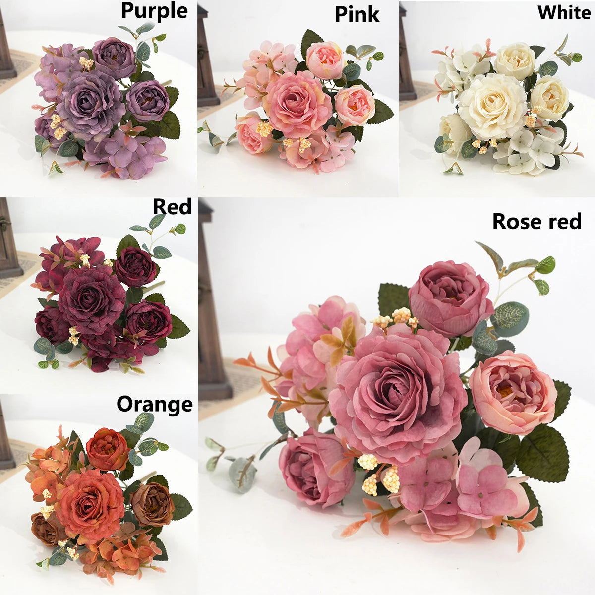 10PCS Artificial Peony Flowers Silk Hydrangea Rose Living Room Home Vase Garden Yard Wedding Bridal Bouquet Diy Party Decoration