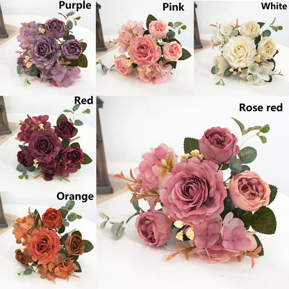 10PCS Artificial Peony Flowers Silk Hydrangea Rose Living Room Home Vase Garden Yard Wedding Bridal Bouquet Diy Party Decoration