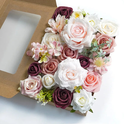 Yannew Terracotta Artificial Flowers Combo Box for DIY Wedding Bridal Bouquets Champagne Flower with Stem Arrangement Cake Decor
