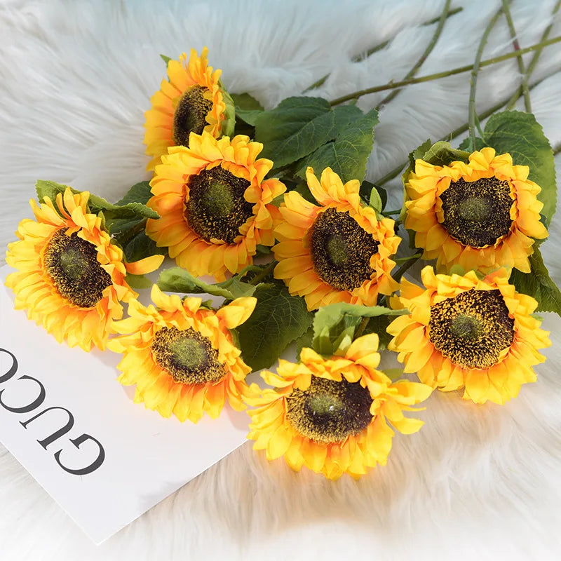 5pcs Artificial Sunflower Flower Highly Realistic Silk Daisies for Home Flower Arrangement Wedding Party Sunflower Decoration