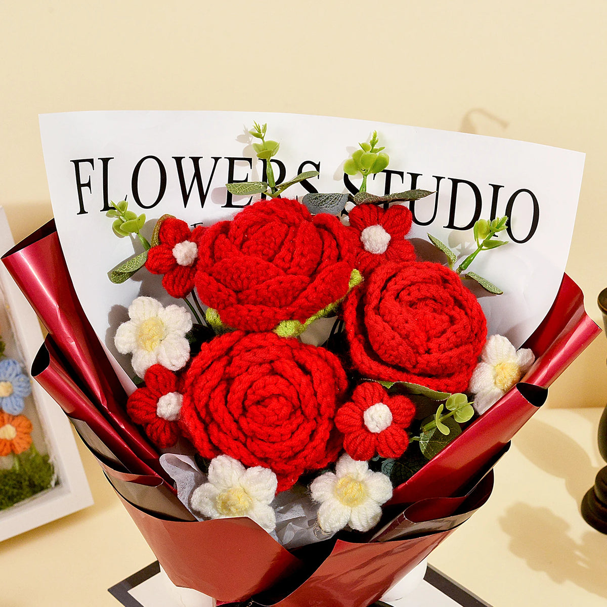 Handmade Crochet Red Rose Flowers Bouquet, Crochet Flower Bouquets for Mother's Day, Valentine's Day, Anniversary, Birthday