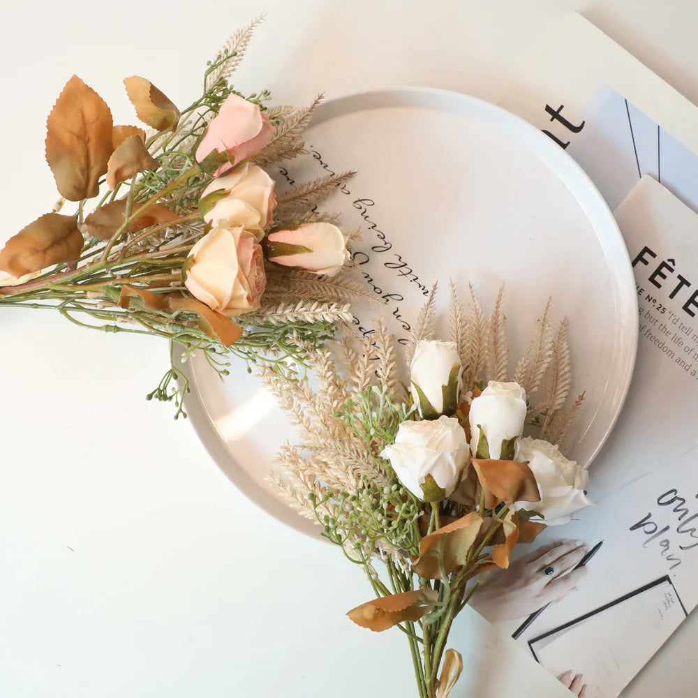 Imitation Flower Fake Dried Flower Scorched Rose Wedding Bride Holding Flower Bouquet Indoor Outdoor Home Desktop Decoration
