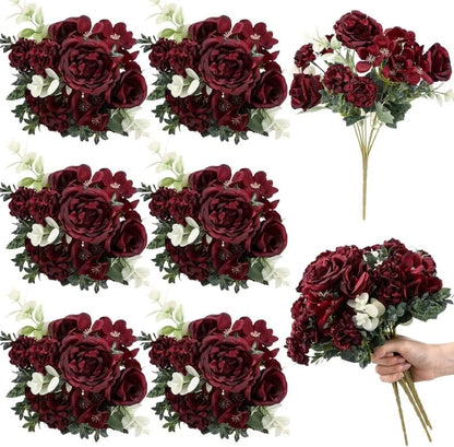 Artificial Flowers Silk Roses Peony Brial Bouquets Hydrangea Carnation Mother's Day Wedding Room Home Decora Graduation Gifts