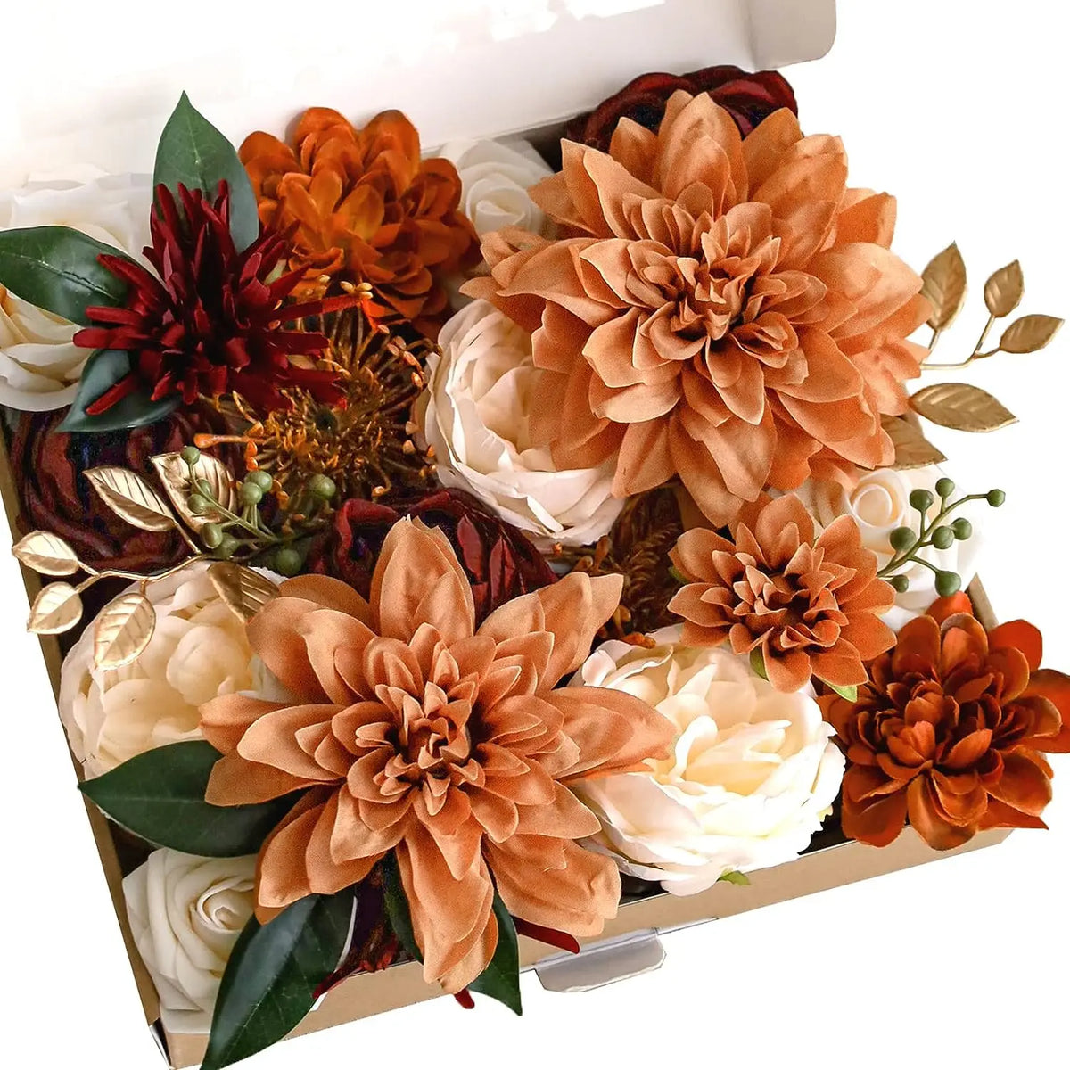 Yannew Terracotta Artificial Flowers Combo Box for DIY Wedding Bridal Bouquets Champagne Flower with Stem Arrangement Cake Decor