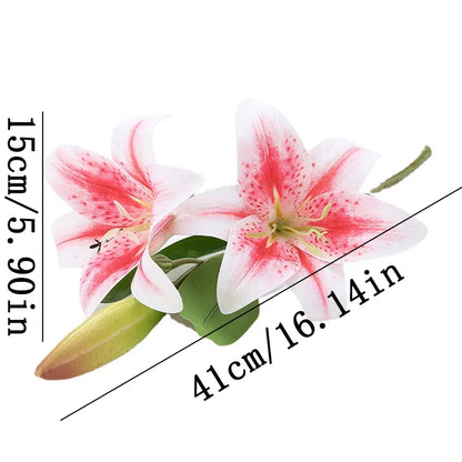Artificial Silk Flowers Fake Lily Bouquet 41cm Long DIY Creative Two Flowers One Bud Branch Home Decoration Arrangement Flower