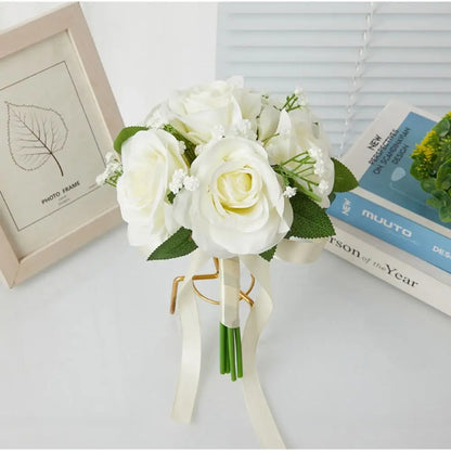 Silk Flower Bridal Bouquet Pre-Made Bowknot Wedding Bouquets for Bride Reusable Fake Flower Artificial Rose Bouquet