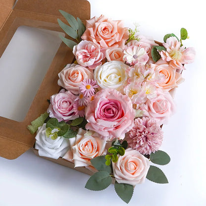 Yannew Terracotta Artificial Flowers Combo Box for DIY Wedding Bridal Bouquets Champagne Flower with Stem Arrangement Cake Decor