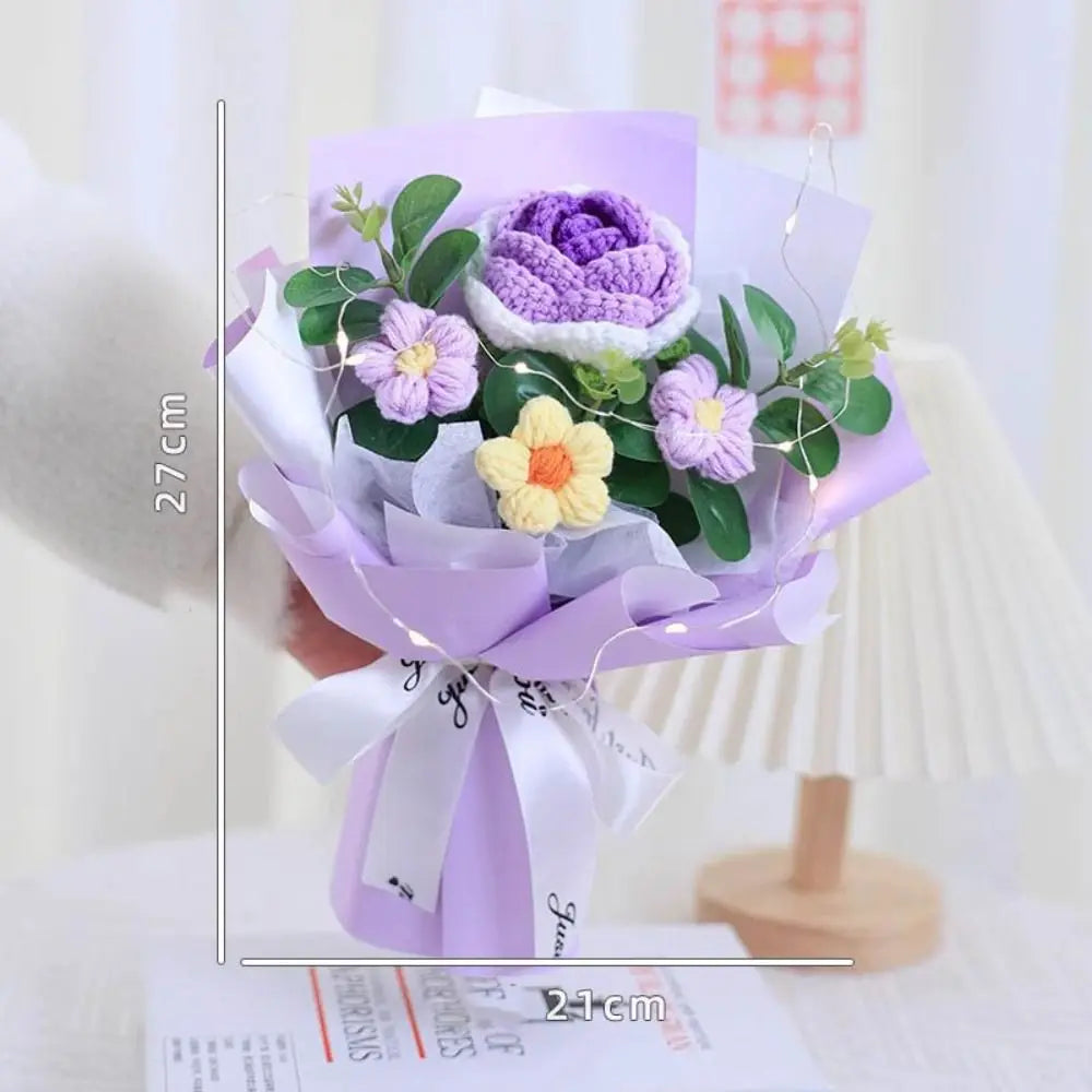 New Cotton Crochet Flower Bouquet Woven With Lamp Knitted Flower Artificial Handmade Artificial Flowers Graduation Gifts