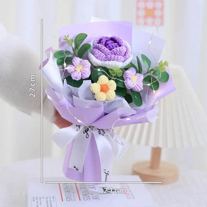 New Cotton Crochet Flower Bouquet Woven With Lamp Knitted Flower Artificial Handmade Artificial Flowers Graduation Gifts