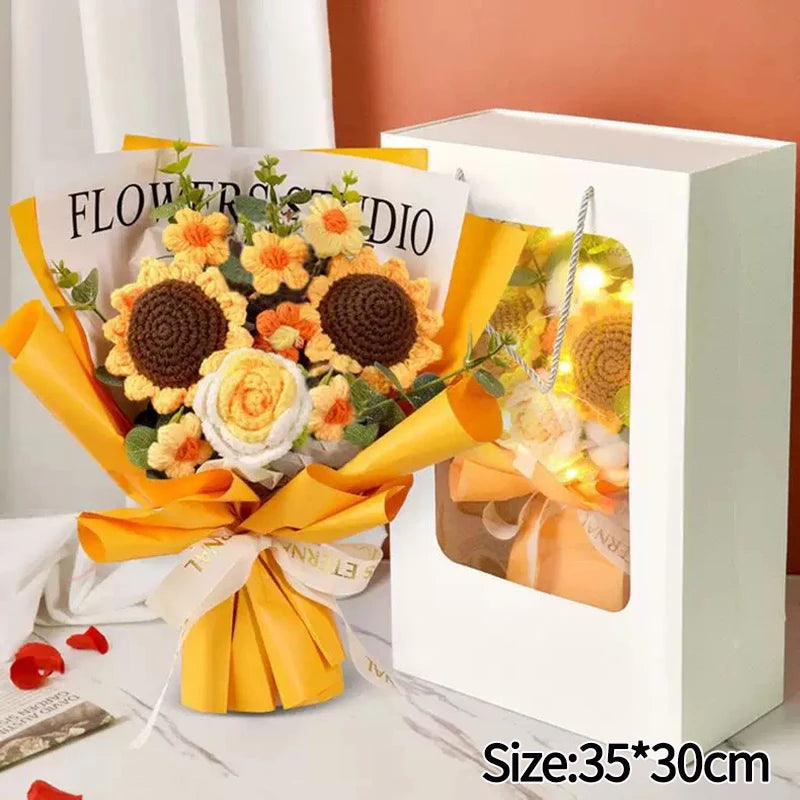Crochet Flower Bouquet Teachers Day Gift Handmade Knitted Flower Bouquet Finished Handwoven Flower Wedding Flower Christmas Gift